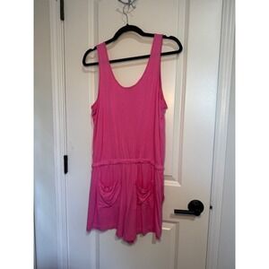 LOFT Pink Drawstring‎ Waist Pocketed Sleeveless Romper Jumpsuit Women's Medium